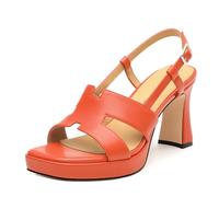 ROSERWISH Womens Platform Heeled Sandals, Open Square Toe Chunky Heels, Strappy Sandals for Women, Leather Insole Dress Shoes for Prom Weeding Bride Party 3.5", Orange, 7 UK