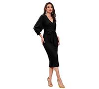 rosery paris Women V Neck fulls Sleeve one Piece Formal Black Floral Western one Piece Knee-Length Dress, Black, S (UK, Alpha, L, Regular, Regular, Charcoal Black)