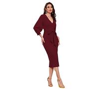 rosery paris Women V Neck fulls Sleeve one Piece Formal Black Floral Western one Piece Knee-Length Dress, Black, S (UK, Alpha, S, Regular, Regular, Cherry Maroon)