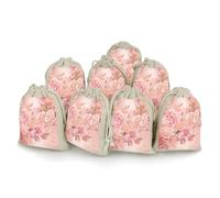 Roses And Flowers Bunches Pocket Cotton And Hemp with Drawstring 8 Pieces Reusable Gift Bags Jewelry Pouch for Wedding DIY Craft Party (4.9 X 6.7 Inch)