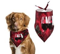Roses and Glasses of Red Wine Dog Bandana Washable & Adjustable Triangle Scarf, Breathable Pet Scarf for Small Medium Large Pets, Cute Fashion Pet Accessory