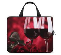 Roses and Glasses of Red Wine Laptop Sleeve Ultra-Thin, Lightweight & Waterproof 12inch Laptop Bags, Durable Neoprene Material, Portable Protective Computer Bag with Hand Strap