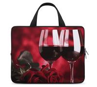 Roses and Glasses of Red Wine Laptop Sleeve Ultra-Thin, Lightweight & Waterproof 13inch Laptop Bags, Durable Neoprene Material, Portable Protective Computer Bag with Hand Strap