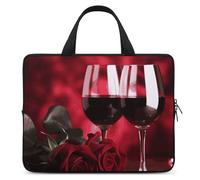 Roses and Glasses of Red Wine Laptop Sleeve Ultra-Thin, Lightweight & Waterproof 15inch Laptop Bags, Durable Neoprene Material, Portable Protective Computer Bag with Hand Strap