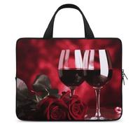 Roses and Glasses of Red Wine Laptop Sleeve Ultra-Thin, Lightweight & Waterproof 17inch Laptop Bags, Durable Neoprene Material, Portable Protective Computer Bag with Hand Strap