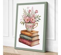 Roses and Literature Canvas Wall Art Print 24x16 Inch (61 x 41 cm)