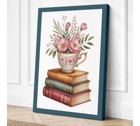 Roses and Literature Canvas Wall Art Print 36x24 Inch