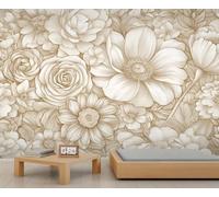 Roses and Peonies Mural Wallpaper, Vintage Floral Wall Mural, Hand-Painted Flowers Wallpaper for Living Room Bedroom Study TV Background Decor - 150x100cm