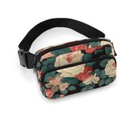 Roses And Peonies Waist Bag Fashion Fanny Bag with Adjustable Strap for Outdoor Workout Cycling Unisex, white, 20x13cm, Waist Bag