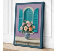 Roses and Turquoise Window Canvas Wall Art Print 18x12 Inch | Ready to Hang, Gallery Wrapped, Fade-Resistant Inks, Securely Packaged, UK Made