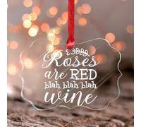 Roses Are Red Blah Blah Blah Wine Window Hangings Valentine Romantic Love Quote Ornament Keepsake Panels for Wall Garden Car And Party Decoration Funny Clear Round Pendant for Neighbor Friends