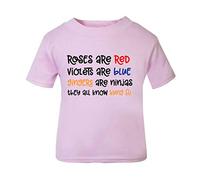 Roses are Red Violets are Blue Gingers are Ninjas Poem Statement Short Sleeve Cotton Kids t Shirt, 2-3 Years, Pastel Pink