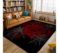 Roses Area Rug, Gothic Romantic Spiderwebs Thorns Halloween Red Low Pile Foam Carpets Fade Resistant Home Aesthetic Rugs for Living Room Bedroom College Dorm Kitchen Decor 5' X 7'