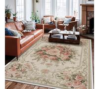 Roses Area Rug, Vintage Romantic Flowers Floral Spring Peach Non-Slip Backing Edge Binding Home Rectangle Carpet Rugs for Living Room Bedroom Classroom Apartment Decor 6' X 9'