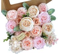 Roses Artificial Flowers Pink Silk Peonies Bulk for DIY Wedding Bouquet Bridal Shower Decorations Fake Floral Arrangements Faux Flower Centerpieces for Table Home Decor Indoor Peach Blush Box 20pcs
