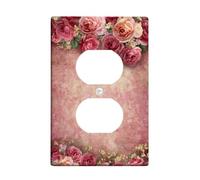 Roses Bathroom Duplex Outlet Covers Wall Plate, Vintage Romantic Floral Leaves Spring Peach Plastic Standard Size Face Plates for Electrical Outlets for Living Room Bedroom Home Office Decor