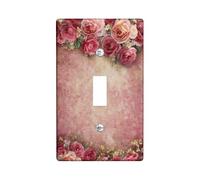 Roses Bathroom Single Light Switch Cover Plate, Vintage Romantic Floral Leaves Spring Peach Plastic Standard Size Toggle Light Switch Cover for Home Living Room Bedroom Apartment Decor (Single)