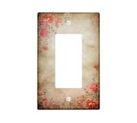 Roses Bathroom Single Rocker Light Switch Cover, Vintage Romantic Floral Leaves Spring Peach Plastic Standard Size Switch Plate Decorative for Home Living Room New Apartment Decor