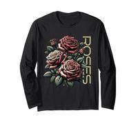 Roses Botanical Vintage Floral Engraved Art Illustration Long Sleeve T-Shirt