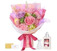 Roses Bouquet with Vase, Forever Bouquet Flowers, Eternal Preserved Real Rose, Gifts for Woman Wife Girlfriend, Gifts for her on Birthday, Anniversary, Valentine's Day, Mother's Day, Christmas(Pink)