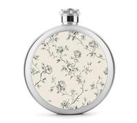 Roses Branches and Leaves Minimalist Stainless Steel Hip Flask for Liquor, Round Pocket Portable Wine Flask for Drink 5 Oz