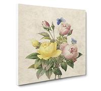 Roses & Butterflies by Pierre Joseph Redoute Canvas Print | Gallery Wrapped 30mm Frame Wall Art | 20x20 inches | Ready to Hang | Retro Floral Picture | Living Room Bedroom Lounge Office