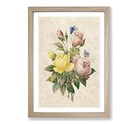Roses & Butterflies by Pierre-Joseph Redoute Framed Print | A2 Oak Framed Wall Art | Ready to Hang | Modern Nature Picture | Living Room Bedroom Lounge Office