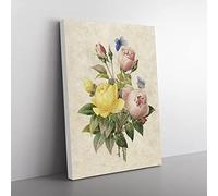 Roses & Butterflies By Pierre Joseph Redoute Vintage Canvas Wall Art Print Ready to Hang, Framed Picture for Living Room Bedroom Home Office Décor, 76x50 cm (30x20 Inch)
