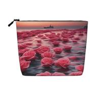 Roses by The sea Fake Hemp Makeup Bag Large Capacity Travel Organizer for Business Trip and Daily Use