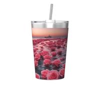 Roses by The sea Printed conical Straw Thermos Cup, Insulated Straw Cup, Perfect for Gym use or Taking with You