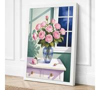 Roses by the Window Botanical Canvas Wall Art Print 24x16 Inch (61 x 41 cm)