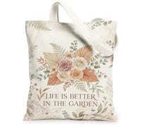 Roses Canvas Tote Bag for Women, Floral Natural Leaves Floral Spring Pastel Washable Reusable Market Tote Bag Ideas for Family Friends Colleagues Reading Loves 13x15 Inch