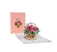 Roses & Carnations Blooming Basket 3D Pop-Up Greeting Card
