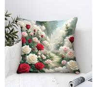 Roses Cushion Cases Modern Art Decorative,Romantic Garden Oil Painting Square Cotton Pillow Cases Soft Polyester Pillowcases for Sofa Patio Home Decor 45x45cm