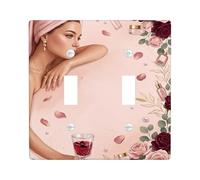 Roses Double Light Switch Cover Plate, Elegant Feminine Pearls Glass None Peach Plastic Standard Size Wall Switch Plates Accents for Home Living Room New Apartment Decor