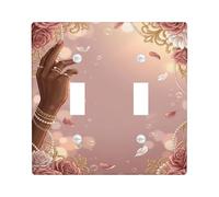 Roses Double Light Switch Cover Plate, Elegant Romantic Hand Pearls N/a Peach Plastic Standard Size Toggle Light Switch Cover for Home Living Room Bedroom Bathroom Decor