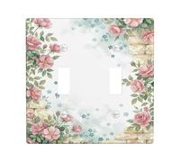 Roses Double Light Switch Cover Plate, Floral Vintage Leaves Stone Spring Peach Plastic Standard Size Switch Plate Decorative for New Apartment Home Bedroom Office Decor