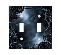 Roses Double Light Switch Cover Plate, Gothic Dark Thorns Gears Halloween Black Plastic Standard Size Wall Switch Plates Accents for New Apartment Home Bedroom Office Decor