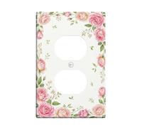 Roses Duplex Outlet Covers Wall Plate, Floral Romantic Leaves Buds Spring Peach Plastic Standard Size Wall Plates for Electrical Outlets for Home Living Room New Apartment Decor