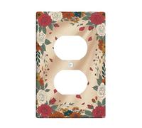 Roses Duplex Outlet Covers Wall Plate, Floral Vintage Leaves Flowers Fall Red Plastic Standard Size Wall Plates for Electrical Outlets for New Apartment Home Bedroom Office Decor