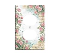 Roses Duplex Outlet Covers Wall Plate, Floral Vintage Leaves Stone Spring Peach Plastic Standard Size Wall Plates for Electrical Outlets for Living Room Bedroom Home Office Decor