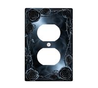 Roses Duplex Outlet Covers Wall Plate, Gothic Dark Thorns Gears Halloween Black Plastic Standard Size Decorative Receptacle Outlet Covers for Home Living Room New Apartment Decor