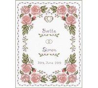 Roses Dusky Pink Wedding Sampler - Complete Cross Stitch kit on 14 aida with Clear Colour Chart