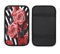 Roses Flower Floral Zebra Stripes Car Handrail Box Cushion Soft Comfortable Anti Slip,Car Armrest Cushion Neoprene Universal Decoration,car Center Console Coverfor Most Cars Trucks And SUV