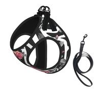 Roses Flower Floral Zebra Stripes Print Adjustable Reflective Harness Leash Set For Cats, Dogs And Small Pets, Soft Breathable Mesh Walking Vest With Escape-Proof Lead