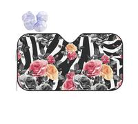Roses Flower Floral Zebra Stripes Print Car Windshield Sun Shade, Sun Visor With Suction Cups For Most Vehicles