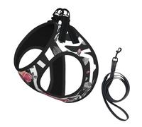 Roses Flower Floral Zebra Stripes Print Dog Harness Small Sized And Leash Set, Step In Soft Light Puppy Vest Breathable Mesh Pet Harness