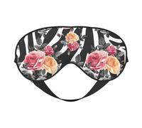 Roses Flower Floral Zebra Stripes Print Soft Eye Mask, Adjustable Strap Soft Eye Cover Blindfold for Travel Yoga Nap Shift Work