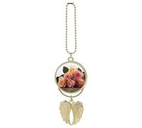 Roses Flower Rear View Mirror Car Charms with Angel Wings Design - Elegant Hanging Pendant Ornament for Women Men, Zinc Alloy Auto Interior Decor for Cars, SUV, Truck (Golden)