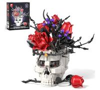 Roses Flower with Skull Vase Building Blocks for Adults, Gothic Home Decor | Skulls Artificial Flowers Roses, Toys Building Sets, Gothic Gifts for Women on Valentine's Day Halloween Anniversary Birthday